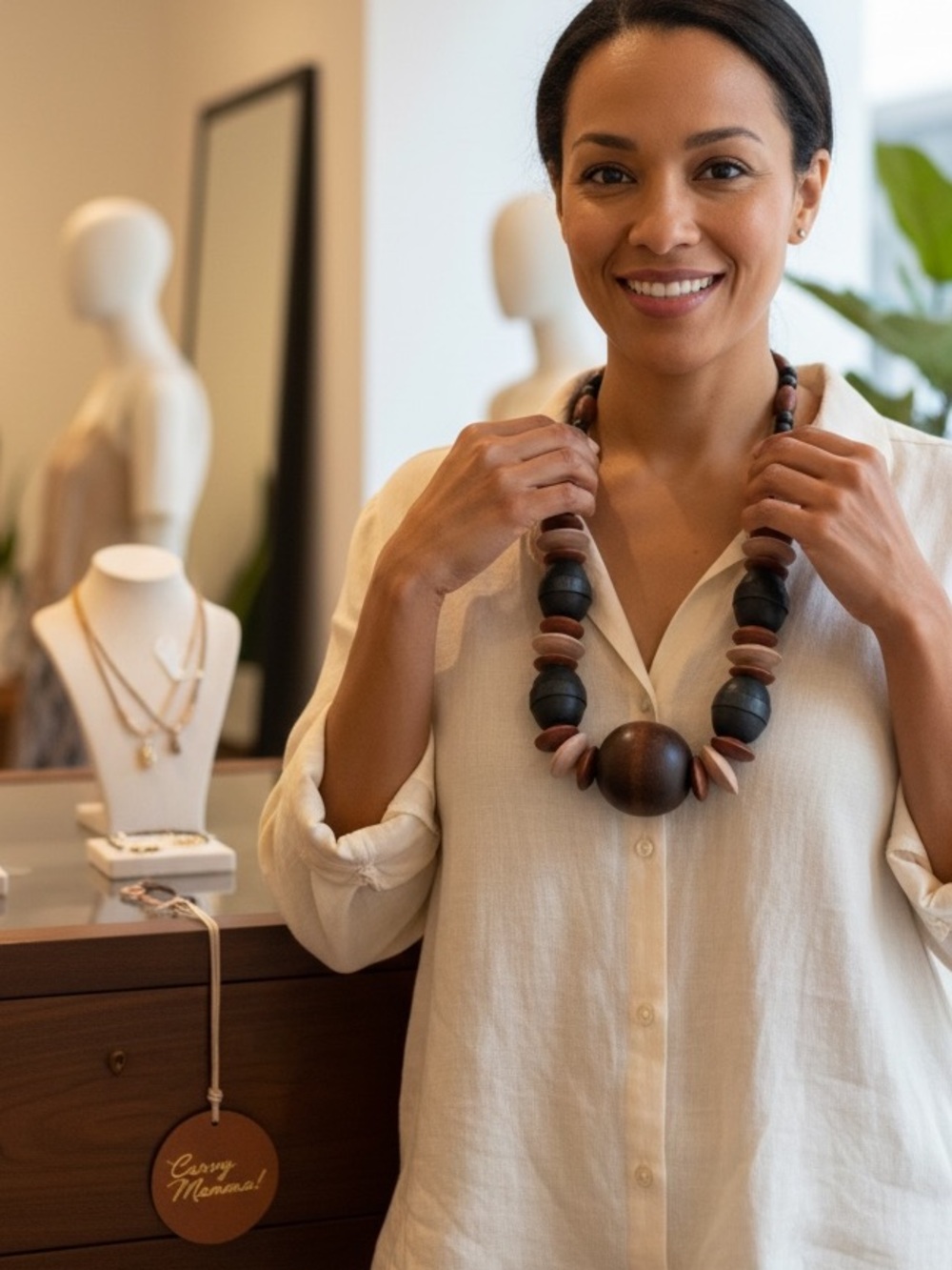 Vintage Handcrafted Brown & Black Wooden Bead Statement Necklace - Picture 3 of 4